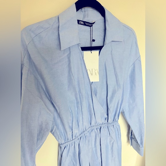 Zara SKY BLUE SHIRT DRESS - Picture 9 of 10